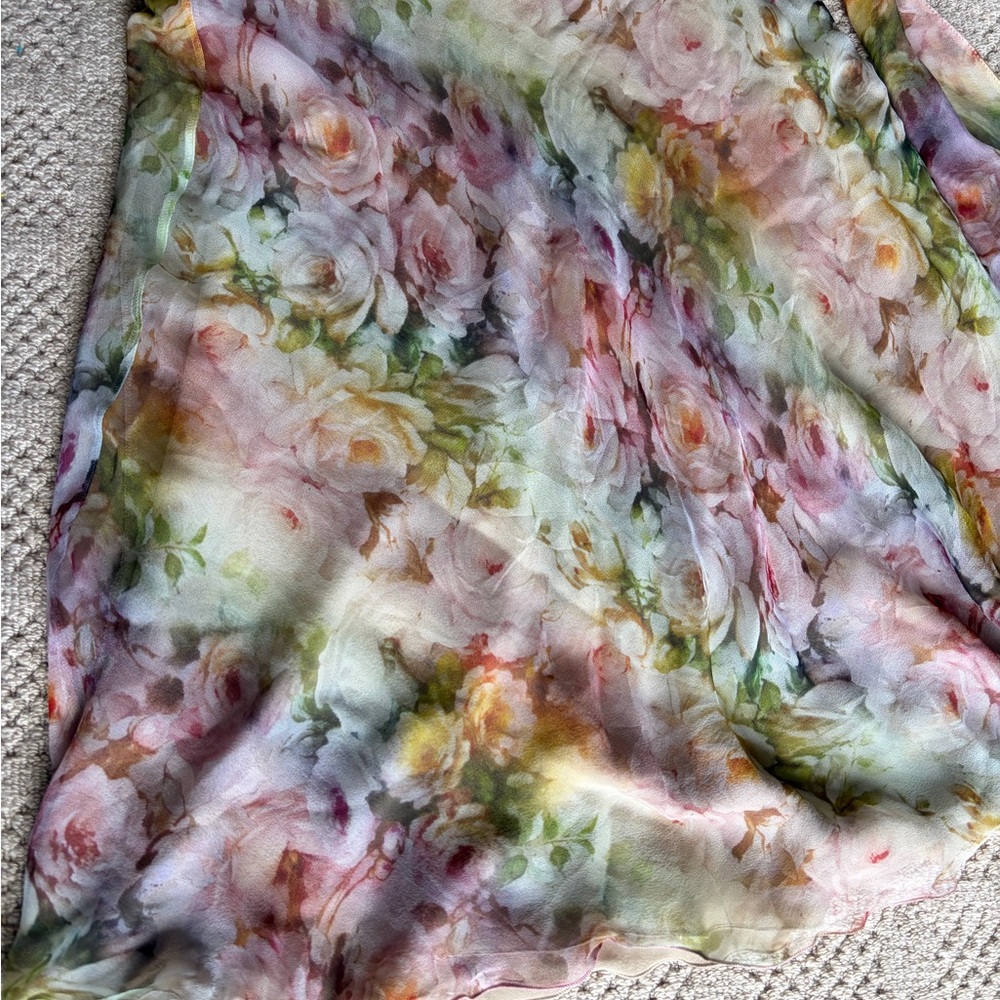 Valentino vintage flowy watercolor Floral Silk Skirt soft luxury romantic garden - Picture 10 of 16